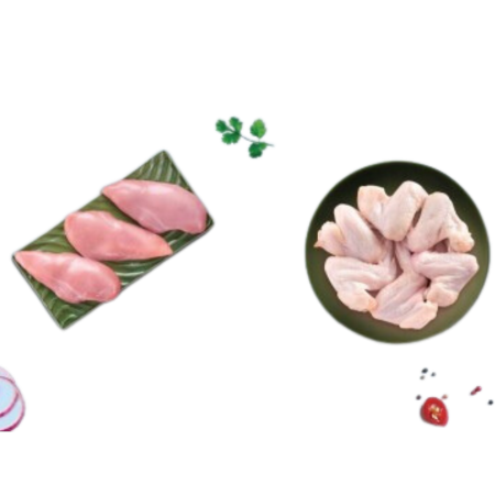 Combo: (480g Premium Boneless Chicken Breast Fillet Pack + 480g Premium Chicken Winglets Pack)