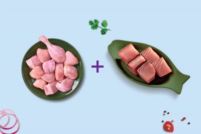Combo: (Premium Chicken Skinless Curry Cut 480g Pack + Seer Fish / Neymeen / Surmai / Anjal Curry Cut 480g Pack)
